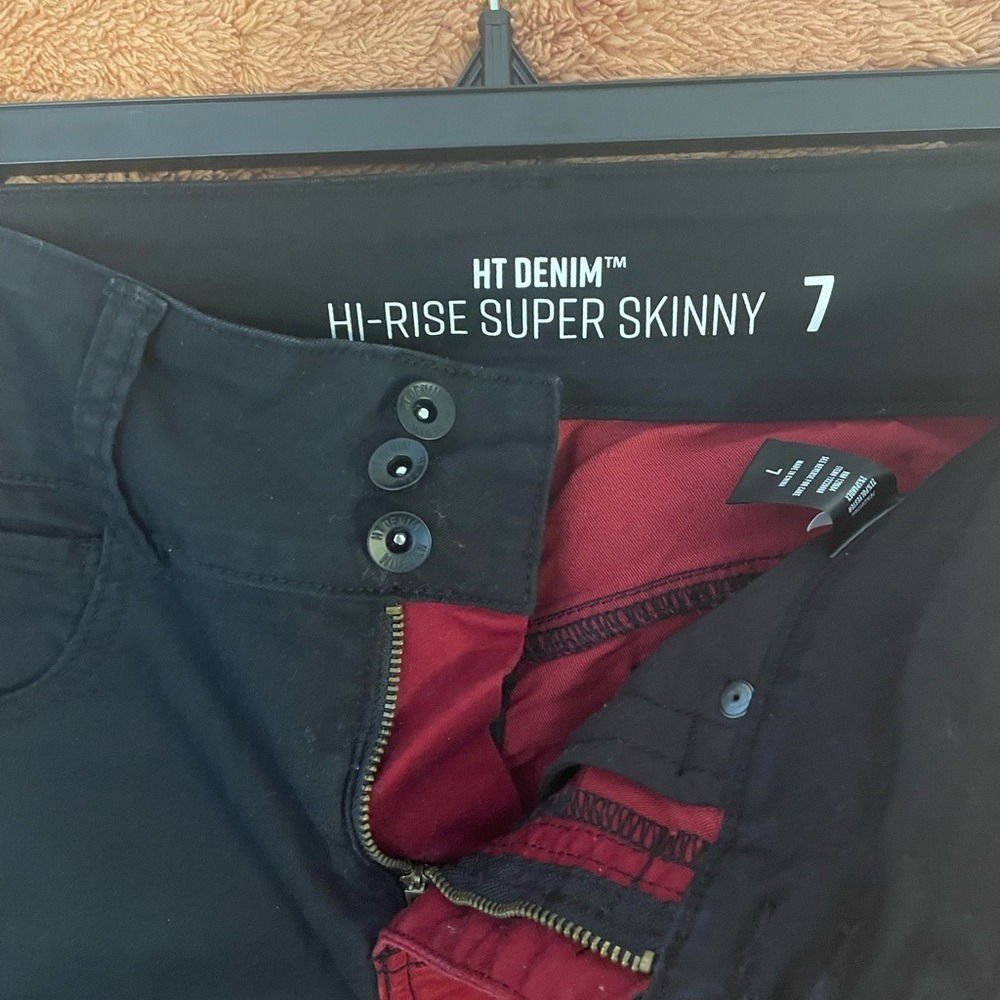 Hot Topic Jeans Black Red Split Size 7 High-Rise Super Skinny Punk Emo Grunge - Picture 4 of 7